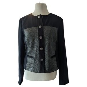 Cabi 3038 Women Black Metallic Green Mixed Media Snap Front Jacket Small SM